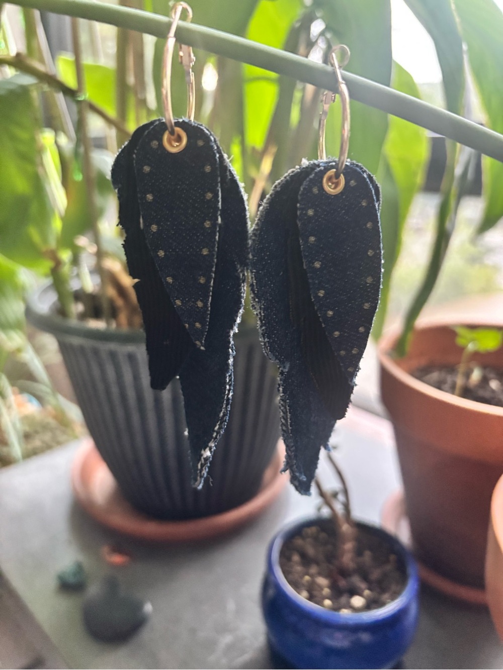Denim & Cloth Feather Earrings